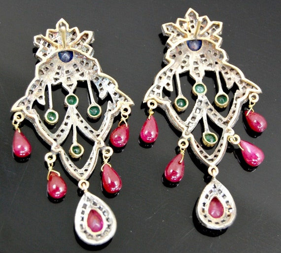 Stunning 14KT Natural Ruby Diamond Blue Sapphire … - image 4