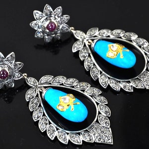 Stunning 14KT-23KT Diamond Inlay Turquoise Mughal Victorian Earrings
