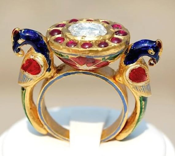 Vintage 22 karat Gold Indian Ring with Enamel - Ruby Lane
