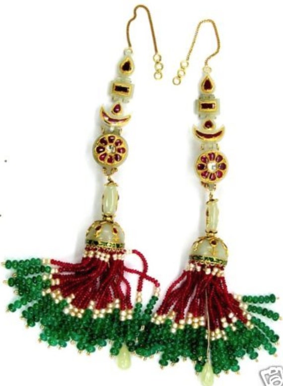 Connoisseurs Antique 23kt Gold Mughal Jade Ruby E… - image 1