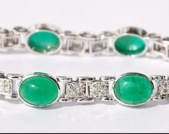 18KT White Gold 24 Carats gem Grade Colombian 3.81 Emerald Diamond Bracelet !