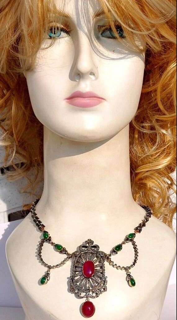 Stunning Vintage 14KT Emerald Ruby Diamond Victor… - image 5