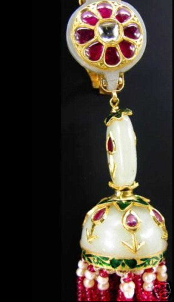 Connoisseurs Antique 23kt Gold Mughal Jade Ruby E… - image 2