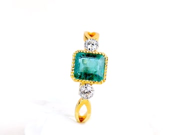 Beautiful Handmade 18KT 1.18 ct Natural Colombian Emerald 0.19 ct Diamond Ring