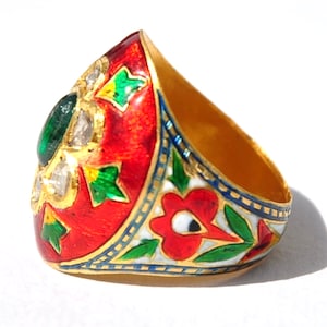 Antique Mughal アンティーク ムガル エナメル 鳥モチーフ リング