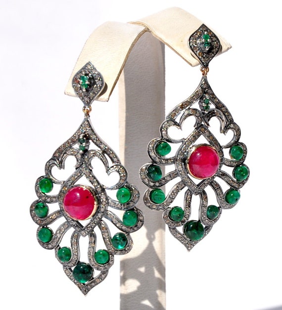 Vintage 14kt Zambian Emerald Ruby Diamond Victoria