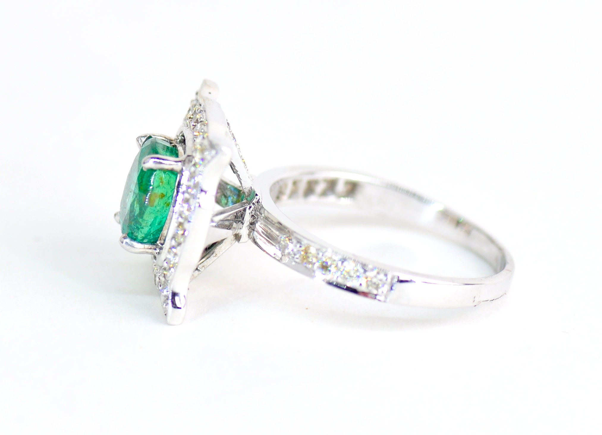 Certified GIA GG Art Deco 18KT WG Zambian Emerald Diamond - Etsy