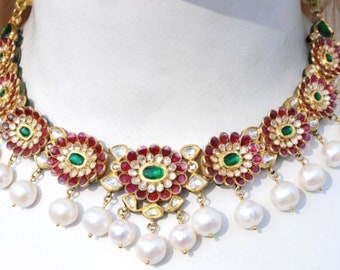 Most Gorgeous 23kt Gold Rubellite Diamond South Sea Pearl Mughal Enamel Necklace