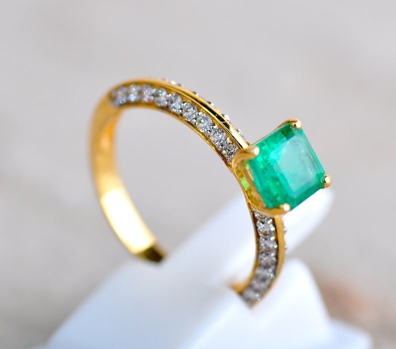 Custom Handmade 18KT Colombian Emerald Diamond Ring, Stamped - Etsy