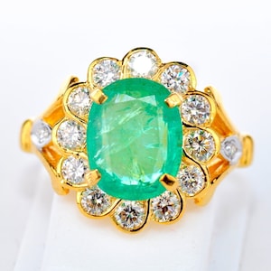 GIA GG Certified Appraised 18KT Gold Natural Colombian Emerald Diamond Ring
