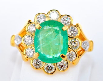 GIA GG Certified Appraised 18KT Gold Natural Colombian Emerald Diamond Ring