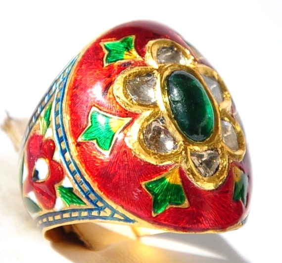 23kt gold Emerald diamond Mughal Indian colorful … - image 5