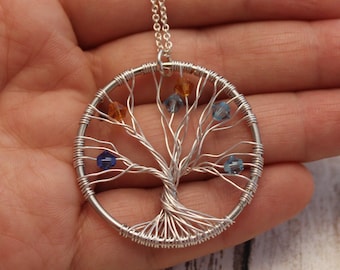 Handmade Swarovski Crystal Birthstone Small Tree of Life Pendant on Sterling Silver Chain -  Mother's Day Gift