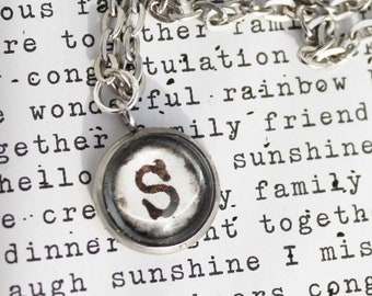 Reproduction Vintage Typewriter Key  Initial Handmade Charm Necklace - Stainless Steel, Writers, Students,Book Lovers