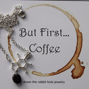 Caffeine Molecule necklace with Handmade Clay Coffee Bean Charm - Coffee Lovers, Christmas gift Idea, gifts for mom