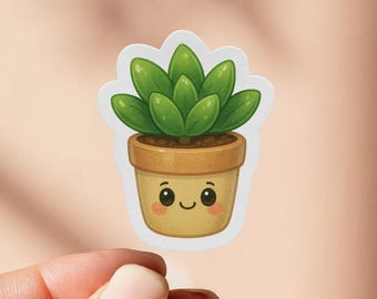 Cute Succulent Sticker, Kawaii Plant Decal, Smiling Potted Plant Sticker, Laptop Sticker, Hydroflask Sticker, Journal Sticker, Planner