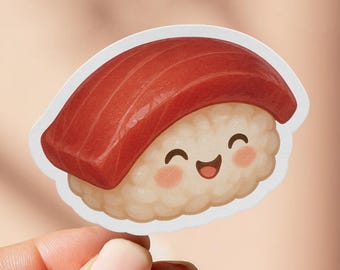 Pegatina de nigiri sushi, calcomanía de comida kawaii, pegatina de sushi feliz, pegatinas para portátil, calcomanía para botella de agua, arte de comida japonesa, regalo de sushi