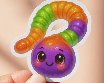 Cute Candy Gummy Worm Sticker, Kawaii Worm Stickers, Colorful Insect Decal, Kids Room Decor, Laptop Stickers, Planner Stickers, Fun Stickers
