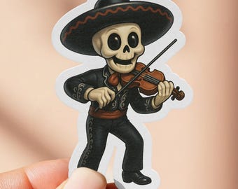Mariachi Skeleton Sticker, Violin Player Mariachi decal, Dia de los Muertos Decor, Cinco de Mayo Sticker, Laptop Sticker, Skull Sticker