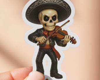 Mariachi Skeleton Sticker, Dia de los Muertos Decal, Cinco de Mayo Sticker, Mariachi Violin Player Sticker, Cool Vinyl Sticker