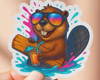 Cool Beaver Sticker, Funny Animal Decal, Relaxing Beaver, Summer Vibes Sticker, Laptop Sticker, Water Bottle Decal, Cute Stickers