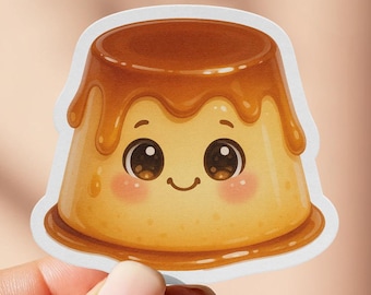 Kawaii Flan-klistermärke, söt mexikansk dessert, matälskareklistermärke, laptop-dekal, vattenflaskklistermärke, sötsaksklistermärke, rolig presentkort