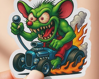 Rat Fink Sticker, Hot Rod Sticker, Racing Car Decal, Cartoon Car, Wacky Racers Decal, Boxcar Derby Car Custom Stickers, Retro Derby Car