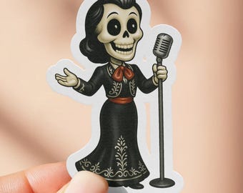 Mariachi Singer Sticker, Dia de los Muertos Sticker, Mexican Culture decal, Cinco de Mayo, Catrina Sugar Skull Decal, Halloween Mariachi
