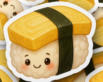 Niedlicher Tamago Sushi Aufkleber, Kawaii Essen Aufkleber, Anime Essen Aufkleber, Japanische Küche Aufkleber, Foodie Geschenkidee, Laptop Aufkleber, Wasserflasche
