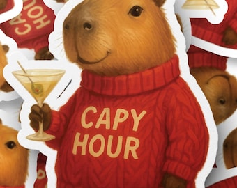 Capybara Sticker, Capy Hour Decal, Funny Animal Decal, Martini Lover Gift, Rodent Sticker, Party Sticker, Drink Lover Decal
