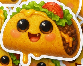 Pegatina de taco linda, pegatina de comida, pegatina de comida kawaii, pegatina de taco divertida, pegatina de taco de ojo grande, regalo para amantes de los tacos, pegatina única para botella de agua