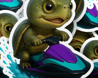 Pegatina de tortuga en moto acuática, pegatina de animalito, pegatinas divertidas, calcomanía para deportes acuáticos, regalo para amantes de las tortugas, pegatinas de vinilo, calcomanía para portátil