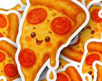 Cute Pizza Sticker, Kawaii Food Decal, Happy Pizza Slice Vinyl Sticker, Pepperoni Pizza Laptop Sticker, Waterproof Pizza Lover Gift