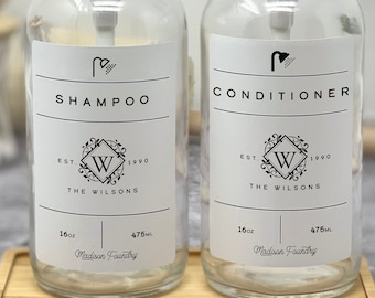 Personalized Dish Soap Dispenser Bottles , Reusable Soap Pump Bottle , Lotion Bottle with Black Metal Pump , Minimalist Kitchen Decor