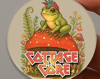Cottagecore Frog metalen speld terugknop, badge punkpad, paddenstoelkernknop, grappige flairspeld, kousvuller, Naturecore-cadeau