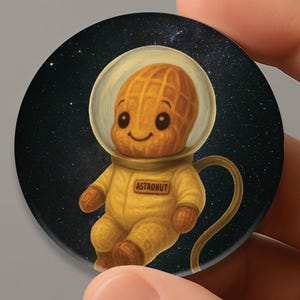 Spilla con bottone posteriore a forma di astronauta, spilla con simpatico astronauta a forma di arachide, divertente spilla con gioco di parole sul cibo spaziale, regalo per gli amanti della fantascienza, distintivo da esploratore galattico, stile eccentrico