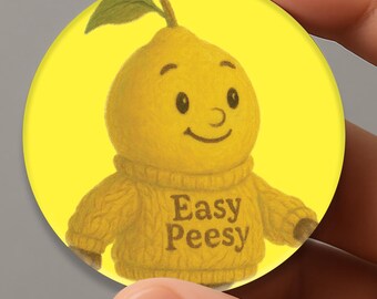 Easy Peesy Pinback Button, Lemon Pin Back Badge, Funny Fruit Button, Lemon Squeezey Button, Cute Flair Pin, Fun Small gift, Stocking stuffer