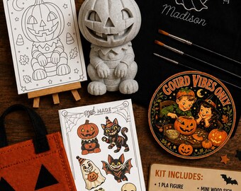 Halloween Jack-o-lantern Figure DIY Paint Kit, Adult Deluxe Craft Set, Retro Gothic Fall Activity, Cute Weird Pumpkin Decor, Paint Your Own