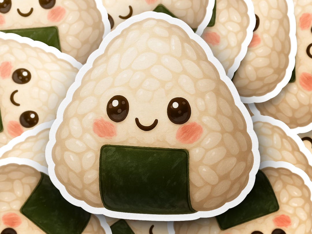 Cute Onigiri Sticker, Kawaii Food Stickers, Japanese Rice Ball, Sushi ...