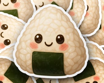 Cute Onigiri Sticker, Kawaii Food Stickers, Japanese Rice Ball, Sushi Lover Gift, Laptop Sticker, Water Bottle Stickers, Foodie Sticker