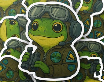 Frog Aviator Sticker, Pilot Frog Vinyl Decal, Funny Animal Decal, Frog Lover Gift, Waterproof Water Bottle Sticker, Laptop Decal, Cute