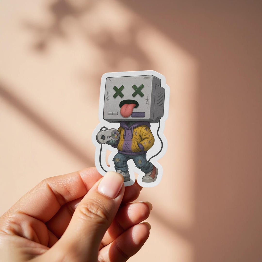 Retro Gamer Head Sticker, Funny Computer Head Sticker, Retro Video Game ...