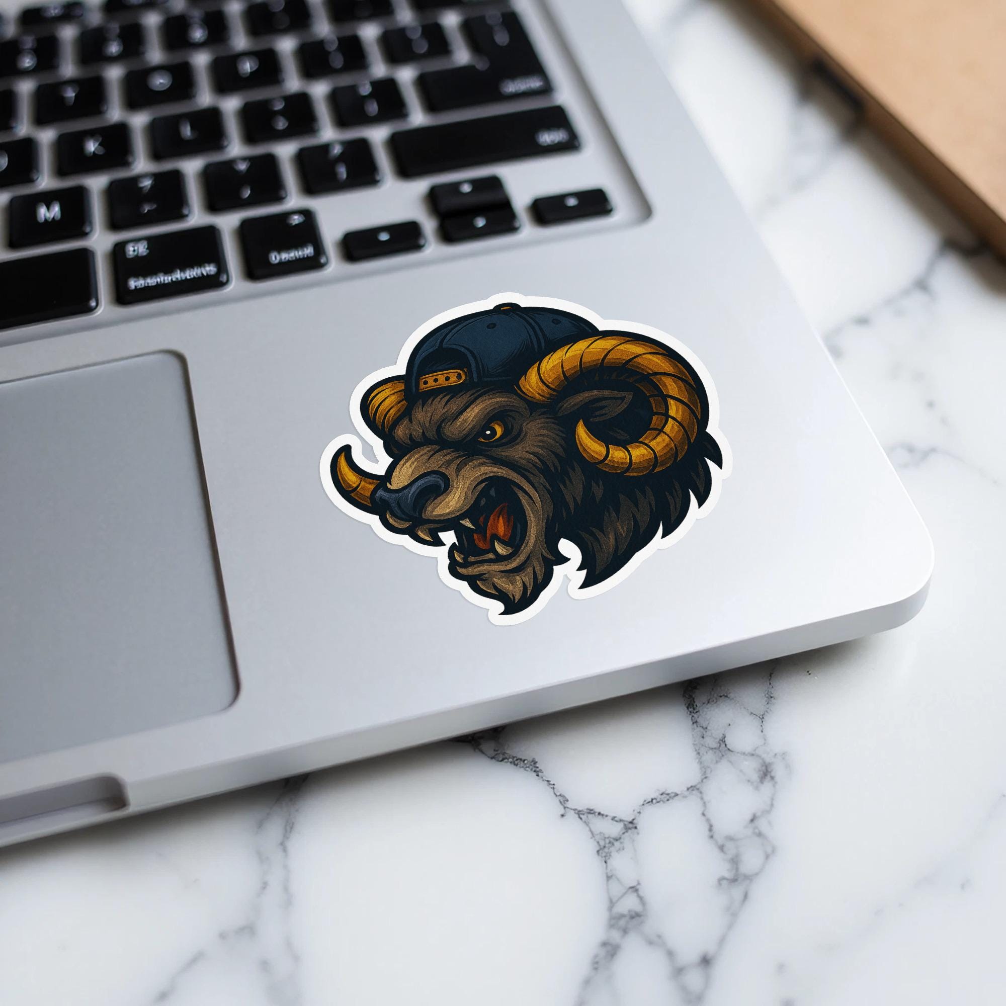 Ram Stickers On Computer Ram Mascot Sticker, Cool Ram With Backwards Cap Decal, Angry Ram Decal ...
