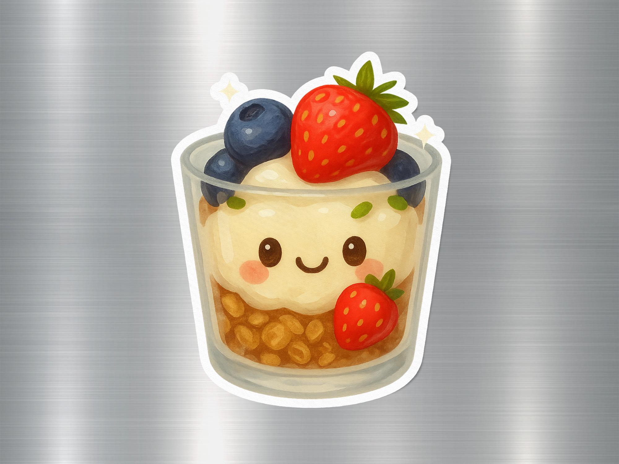 Parfait Sticker Sample Kawaii Parfait Sticker, Smiling Berry Yogurt Dessert Decal, Happy ...