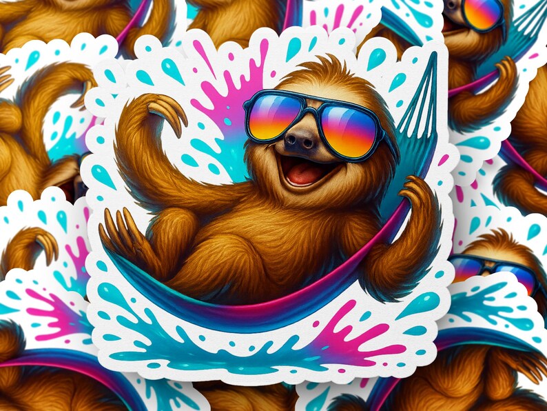 Cool Sloth Sticker, Sloth in Hammock Decal, Funny Sloth With Sunglasses ...