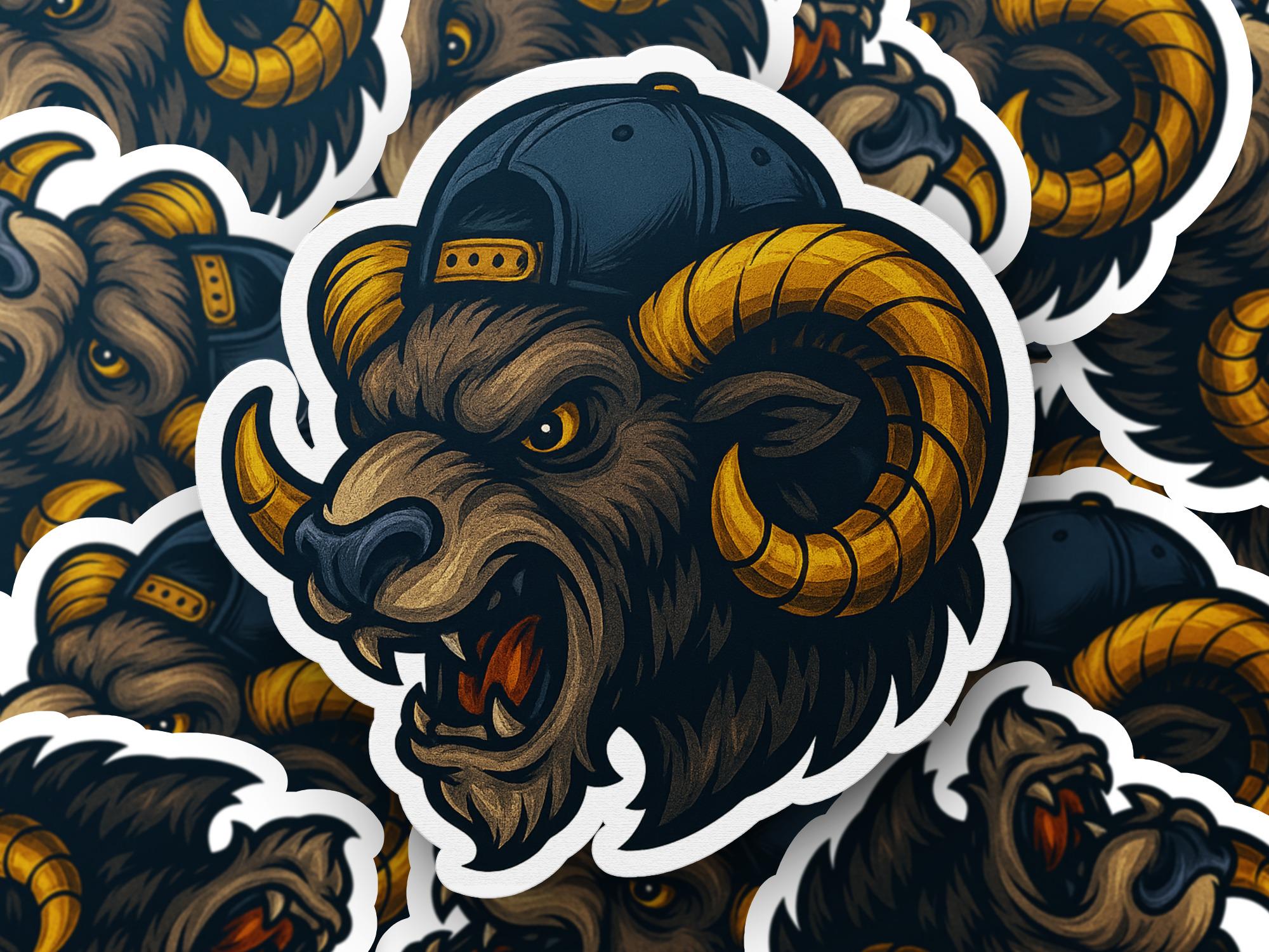 Really Cool Rams Ram Mascot Sticker, Cool Ram With Backwards Cap Decal, Angry Ram Decal ...