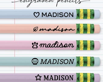 Engraved Personalized Pencils, Custom Name Pastel Pencils, Personalized School Supplies, Christmas Gift for Teacher, Cute Stocking Stuffer