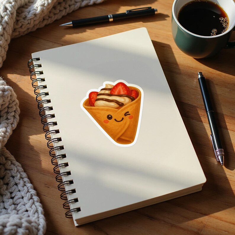 Cute Crepe Sticker, Winking Dessert Decal, Kawaii Food Sticker, Funny ...