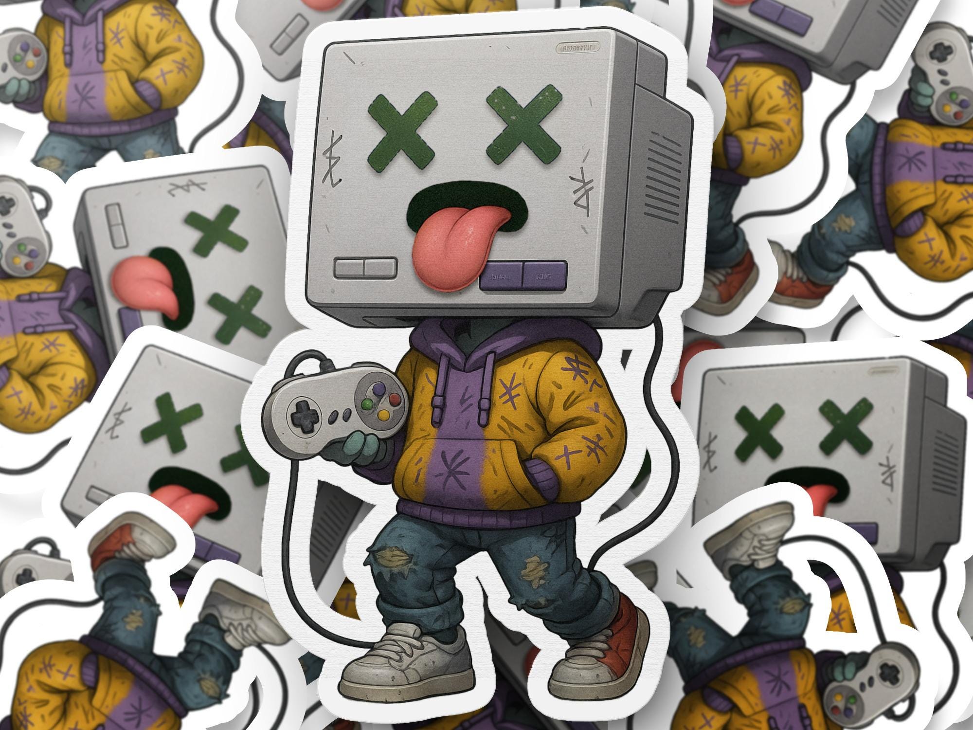 Retro Gamer Head Sticker, Funny Computer Head Sticker, Retro Video Game ...