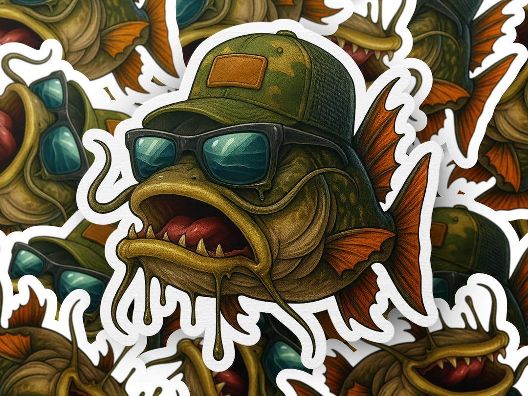 Cool Catfish Sticker, Funny Fish Decal, Unique Fishing Gift, Angler ...